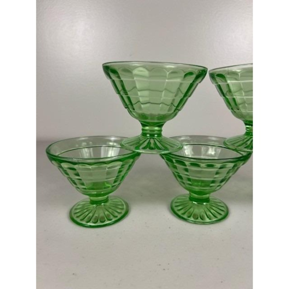 Vintage Anchor Hocking Block Optic‎ Green Uranium Depression Glass Sherbet Cup 5 - Picture 8 of 15